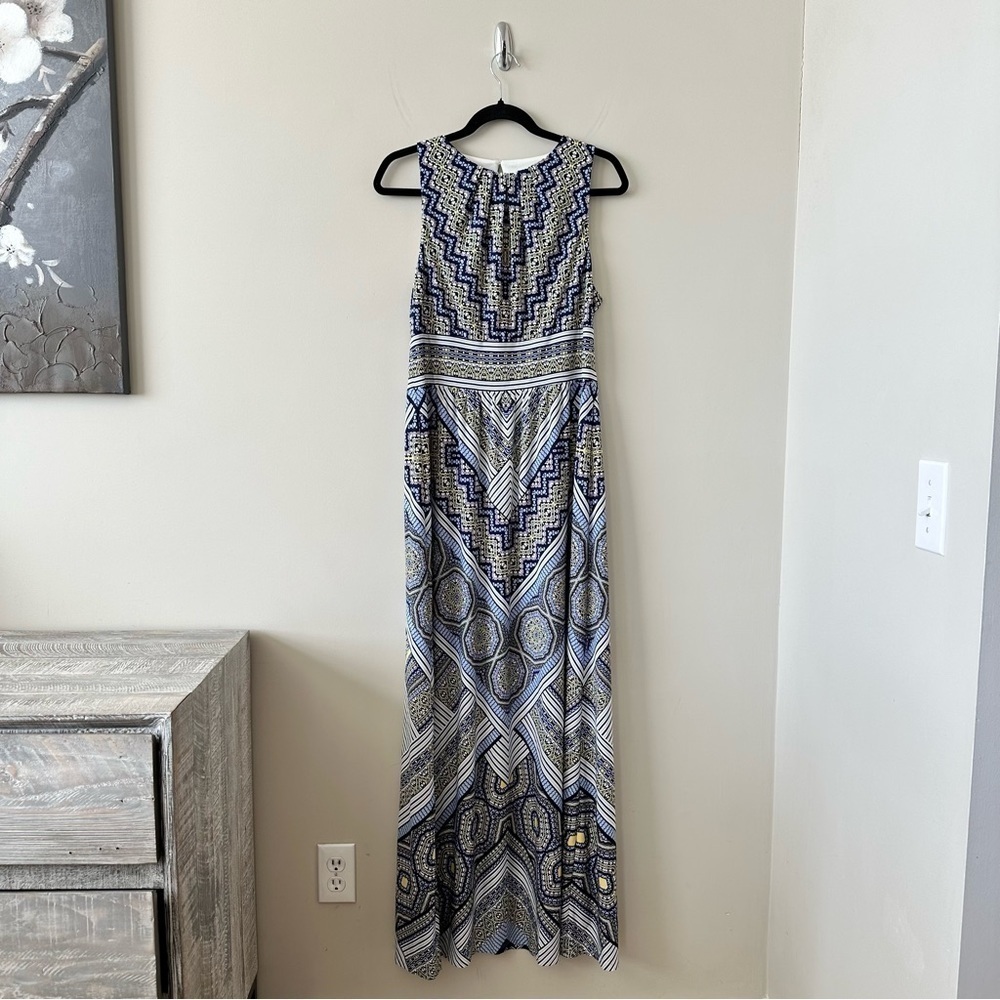London Times-Geometric Print Summer Maxi Vacation Dress (Size:12US)